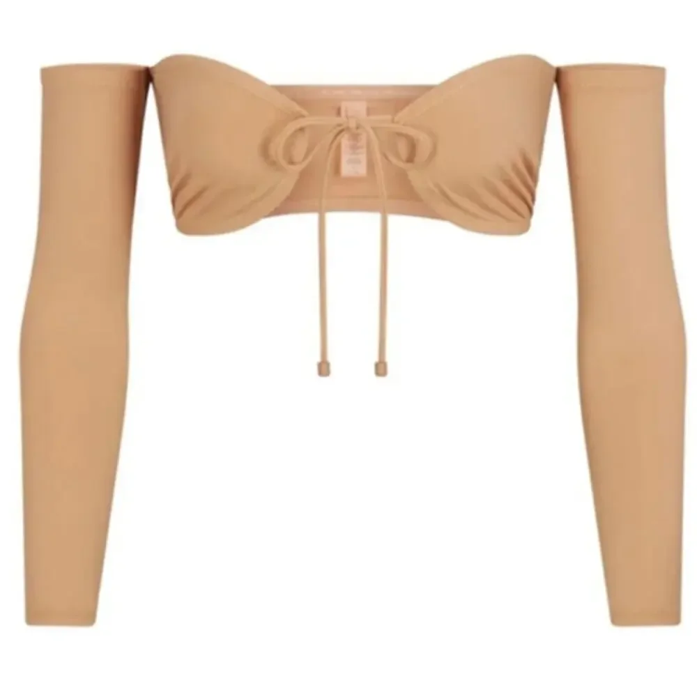 SKIMS Recycled Swim Top Long Sleeve Bikini Off Shoulder Ochre Tan NWT Size Small